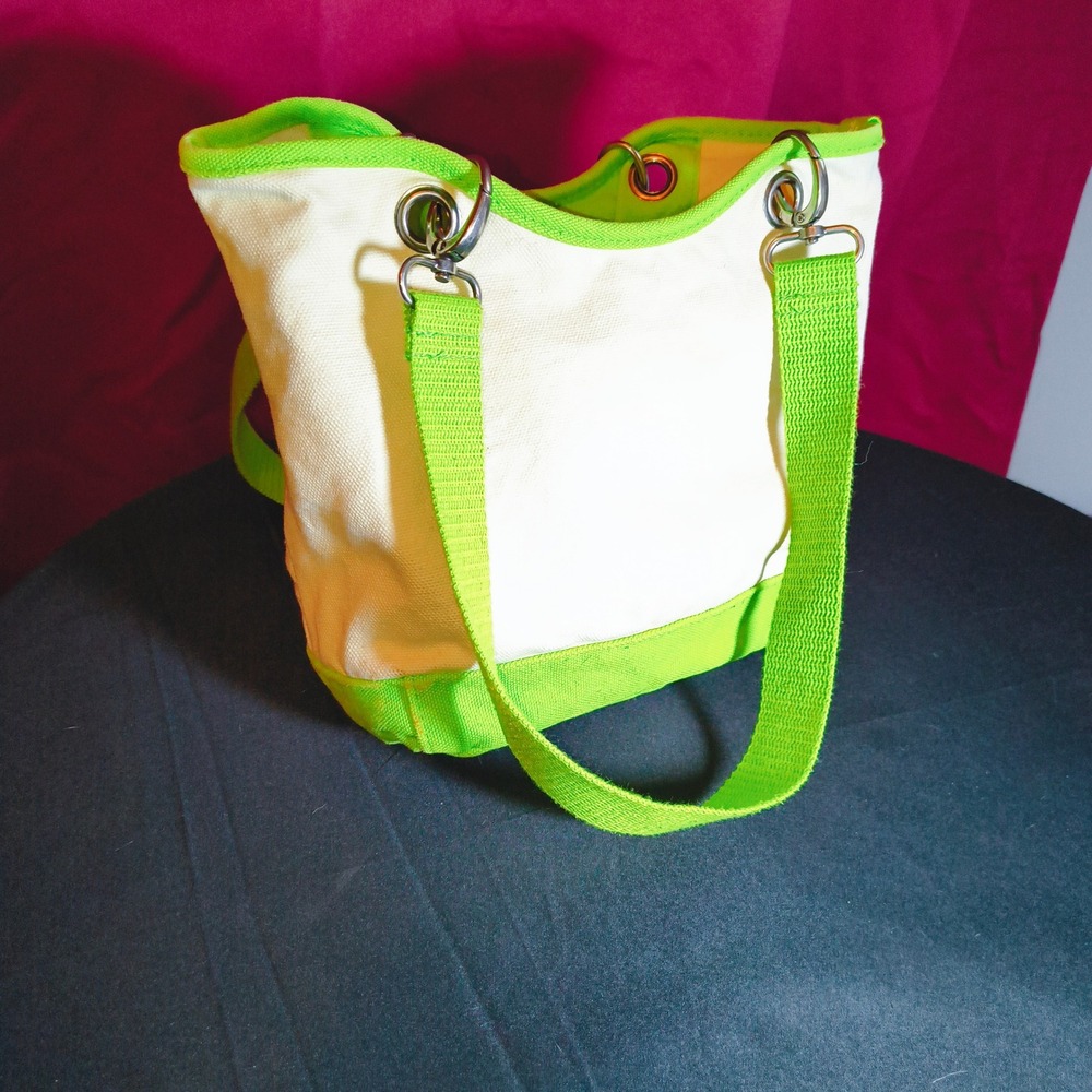 Thirty-One Canvas Crew Shoulder Bag Cream Lime Green Tote Handbag